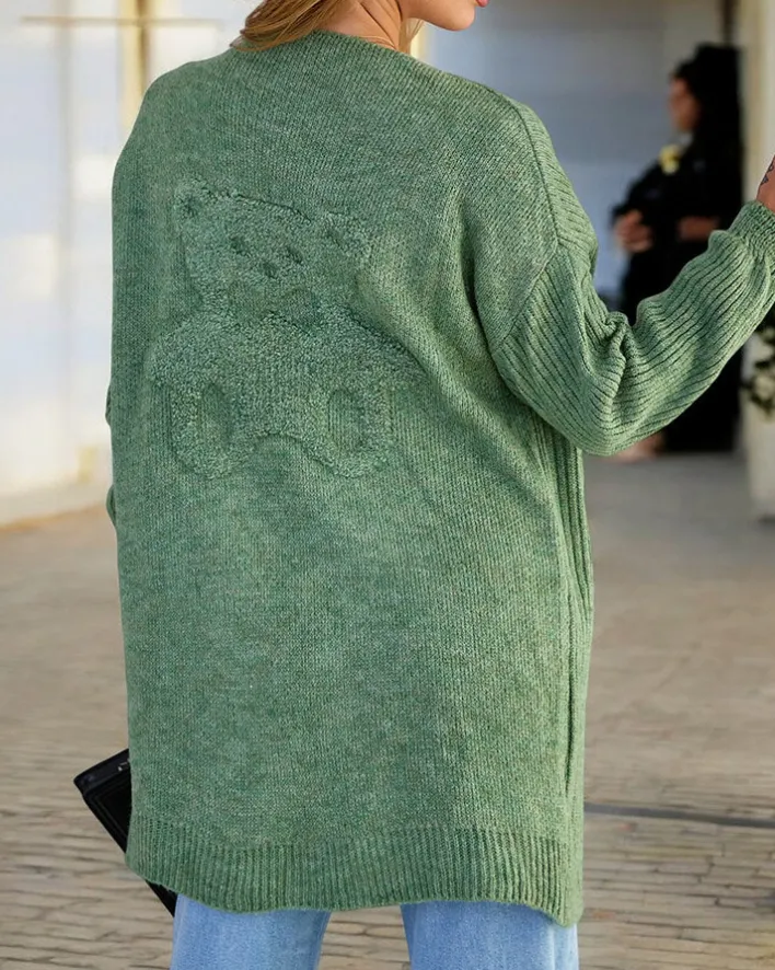 Swetry^Royalfashion Fuksjowy damski sweter narzutka zielony