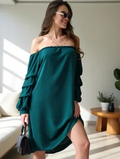 Plus Size^Royalfashion Gładka damska sukienka a'la hiszpanka z falbankami zielony