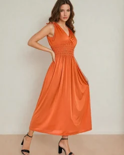 Sukienki Długie^Royalfashion Gładka damska sukienka midi pomarańczowy