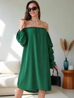 Plus Size^Royalfashion Gładka damska sukienka a'la hiszpanka z falbankami zielony