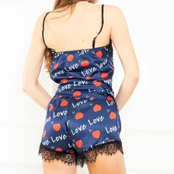 Piżamy^Royalfashion Granatowa damska piżama z printem 2- częściowa Granatowy