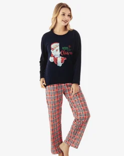 Piżamy^Royalfashion Granatowa damska 2-częściowa piżama ze świątecznym printem Granatowy