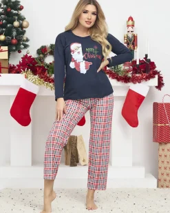 Piżamy^Royalfashion Granatowa damska 2-częściowa piżama ze świątecznym printem Granatowy