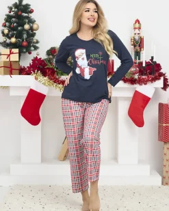 Piżamy^Royalfashion Granatowa damska 2-częściowa piżama ze świątecznym printem Granatowy
