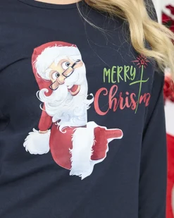 Piżamy^Royalfashion Granatowa damska 2-częściowa piżama ze świątecznym printem Granatowy