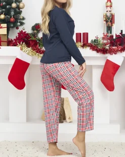 Piżamy^Royalfashion Granatowa damska 2-częściowa piżama ze świątecznym printem Granatowy