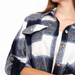 Bluzki / Koszule / Koszulki^Royalfashion Granatowa koszula damska w kratę Granatowy