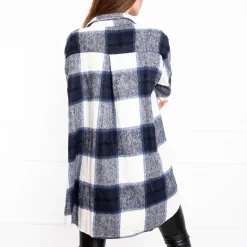 Bluzki / Koszule / Koszulki^Royalfashion Granatowa koszula damska w kratę Granatowy