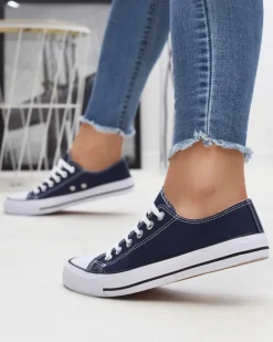 Trampki^Royalfashion Granatowe damskie klasyczne sznurowane trampki Ogisa Granatowy