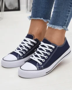 Trampki^Royalfashion Granatowe damskie klasyczne sznurowane trampki Ogisa Granatowy