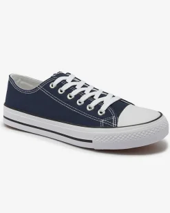 Trampki^Royalfashion Granatowe damskie klasyczne sznurowane trampki Ogisa Granatowy