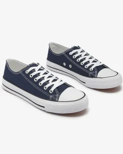 Trampki^Royalfashion Granatowe damskie klasyczne sznurowane trampki Ogisa Granatowy