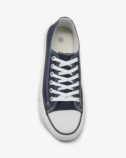 Trampki^Royalfashion Granatowe damskie klasyczne sznurowane trampki Ogisa Granatowy