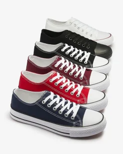 Trampki^Royalfashion Granatowe damskie klasyczne sznurowane trampki Ogisa Granatowy