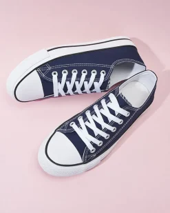 Trampki^Royalfashion Granatowe damskie klasyczne sznurowane trampki Ogisa Granatowy