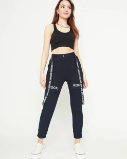 Spodnie Cargo|Spodnie Dresowe^Royalfashion Granatowe damskie materiałowe spodnie typu bojówki z szelkami Granatowy