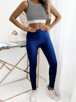 Legginsy / Tregginsy^Royalfashion Granatowe damskie legginsy z włókna bambusowego Granatowy