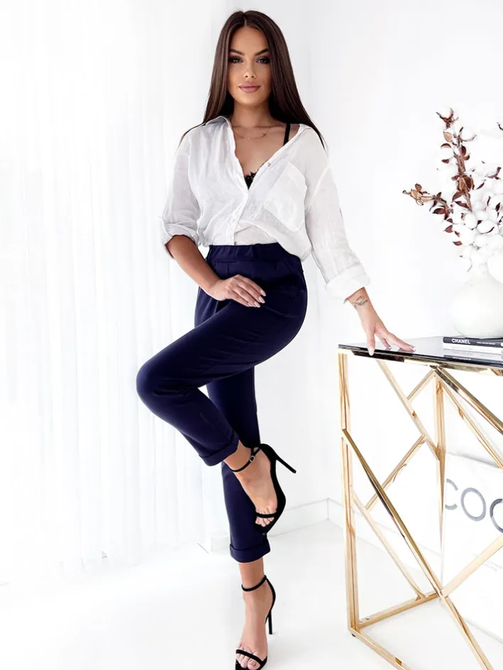 Legginsy / Tregginsy^Royalfashion Granatowe damskie spodnie typu tregginsy Granatowy