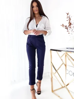 Legginsy / Tregginsy^Royalfashion Granatowe damskie spodnie typu tregginsy Granatowy