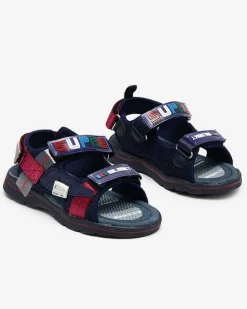 Chłopięce^Royalfashion Granatowe dziecięce sandałki z naszywkami Netiks Granatowy