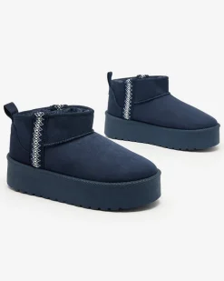 Śniegowce^Royalfashion Granatowe krótkie damskie buty a'la śniegowce z ozdobą Terita
