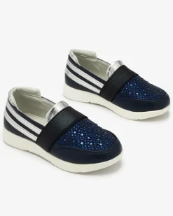 Dziewczęce^Royalfashion Granatowo - czarne dziecięce tenisówki slip - on Ciarala Granatowy