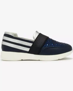 Dziewczęce^Royalfashion Granatowo - czarne dziecięce tenisówki slip - on Ciarala Granatowy