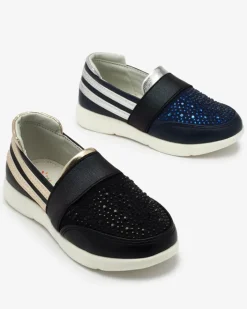 Dziewczęce^Royalfashion Granatowo - czarne dziecięce tenisówki slip - on Ciarala Granatowy