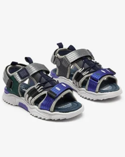 Chłopięce^Royalfashion Granatowo - szare dziecięce sandałki na rzepy Meteris gołębi szary