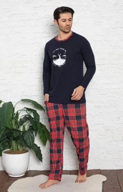 Piżamy^Royalfashion Granatowo- czerwona 2- częściowa męska piżama