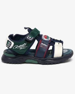 Chłopięce^Royalfashion Granatowo-zielone chłopięce sandały na rzepy Roserro Granatowy