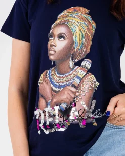 Bluzki / Koszule / Koszulki^Royalfashion damski t-shirt z kolorowym printem i cekinami Granatowy