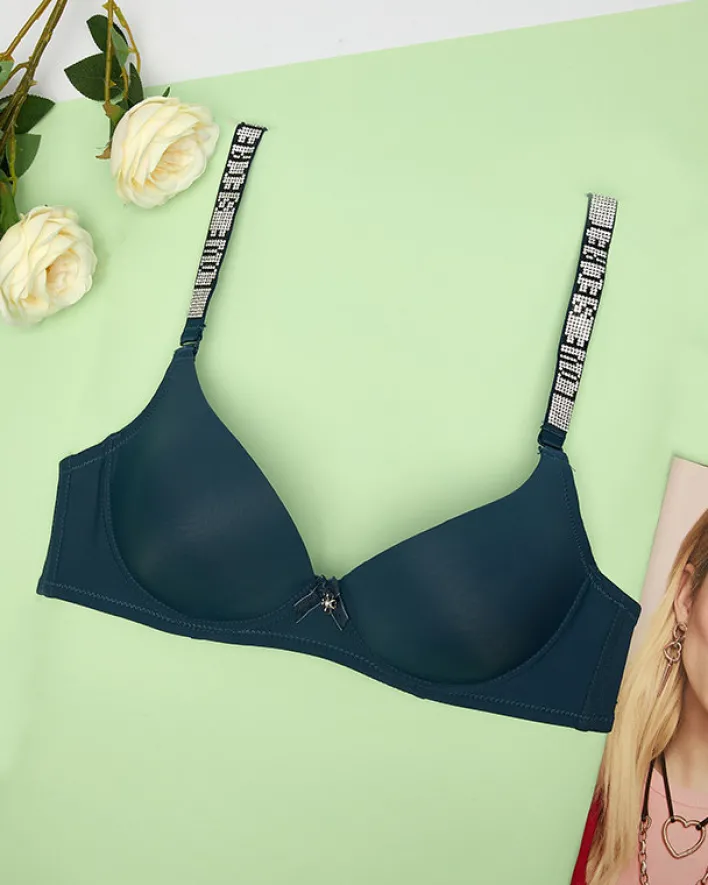 Codzienne^Royalfashion gładki biustonosz push-up ze zdobionymi ramiączkami Granatowy