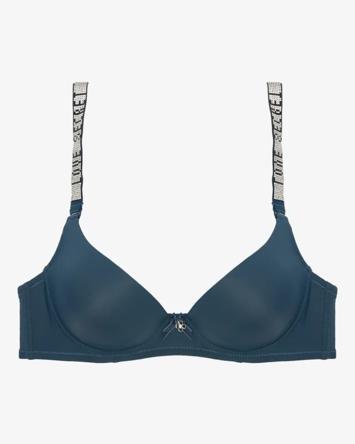 Codzienne^Royalfashion gładki biustonosz push-up ze zdobionymi ramiączkami Granatowy