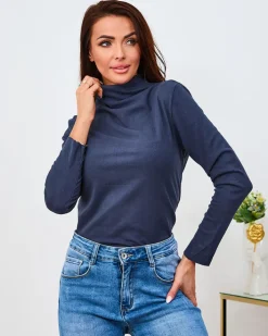 Swetry^Royalfashion sweter typu półgolf Granatowy