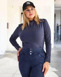 Swetry^Royalfashion sweter typu półgolf Granatowy