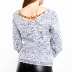 Swetry^Royalfashion sweter damski z łańcuszkiem Granatowy