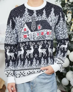 Bluzki^Royalfashion Granatowy świąteczny męski sweter