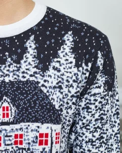 Bluzki^Royalfashion Granatowy świąteczny męski sweter