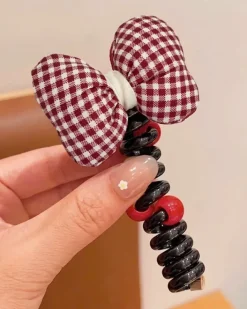 Dziewczęce|Akcesoria Do Włosów^Royalfashion Gumka do włosów sprężynka z kokardką Ribbon Coil Bordowy