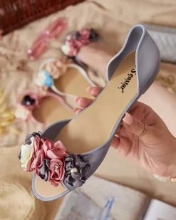 Meliski|Baleriny Klasyczne^Royalfashion Gumowe baleriny z kwiatem Koddies gołębi szary