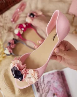Meliski|Baleriny Klasyczne^Royalfashion Gumowe baleriny z kwiatem Koddies różowy