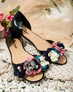 Buty Na Wielkie Wyjście|Meliski^Royalfashion Gumowe baleriny z kwiatem Koddies czarny