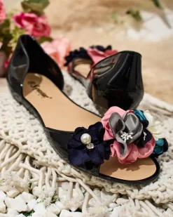 Buty Na Wielkie Wyjście|Meliski^Royalfashion Gumowe baleriny z kwiatem Koddies czarny