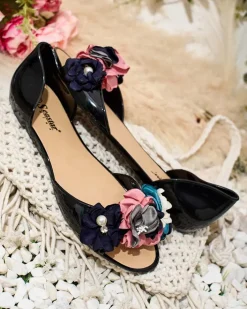 Buty Na Wielkie Wyjście|Meliski^Royalfashion Gumowe baleriny z kwiatem Koddies czarny