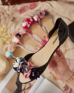 Buty Na Wielkie Wyjście|Meliski^Royalfashion Gumowe baleriny z kwiatem Koddies czarny