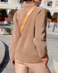 Swetry|Kurtki / Marynarki / Płaszcze^Royalfashion Jasnobrązowa damska kurtka z kieszeniami brązowy