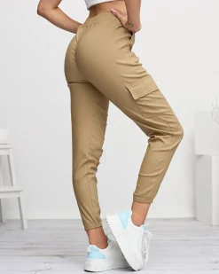 Spodnie Cargo^Royalfashion Jasnobrązowe damskie spodnie typu bojówki z odpinaną kieszenią jasny brązowy