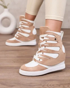 Botki Na Koturnie|Botki Bez Ocieplenia^Royalfashion Jasnobrązowe damskie sportowe botki na koturnie Pamstinsa brązowy