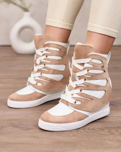 Botki Na Koturnie|Botki Bez Ocieplenia^Royalfashion Jasnobrązowe damskie sportowe botki na koturnie Pamstinsa brązowy